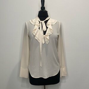 H & M blouse with tie neck and ruffles -beige / cream color